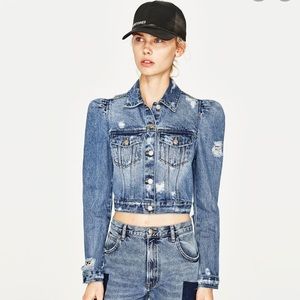 Womens Zara Denim Puff Sleeve Jacket